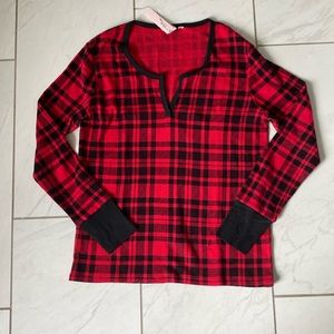 NWT Victoria’s Secret Buffalo Plaid Waffle Knit Thermal Pajama Top